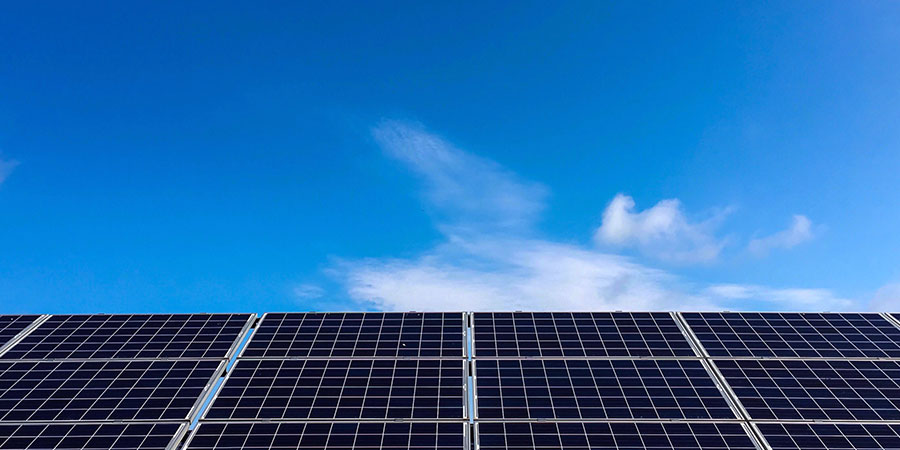 Solar panels with blue sky